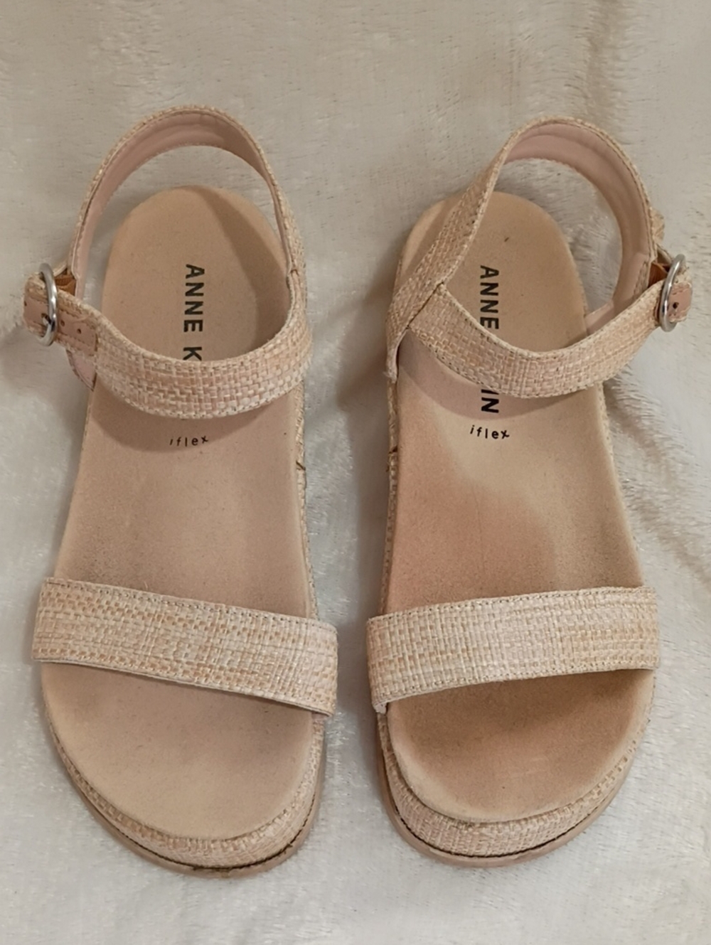 Anne Klein Beige Woven Slingback Sandals